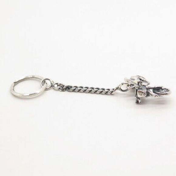 925 Sterling Silver Vintage Bike Cuban Chain Key Ring Accessories